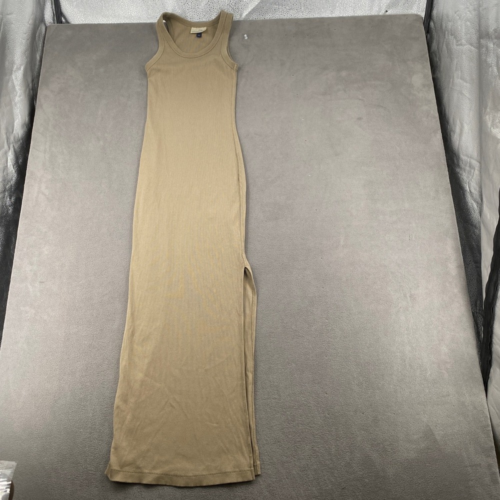 Universal Thread Tan Ribbed Sleeveless Maxi Dress Side Slit Small